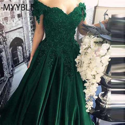MYYBLE Long Floor Length Formal Dress Robe De Soiree Elegant Green Satin Evening Dresses Ball Gown Lace Sweetheart Evening Gowns ► Photo 1/6