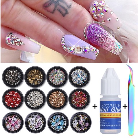 Buy Online 2pcs Set 3d Nail Rhinestones Stones Crystals Mixed Colorful Nail Art Decorations Diy Design With Nail Curved Tweezer Alitools