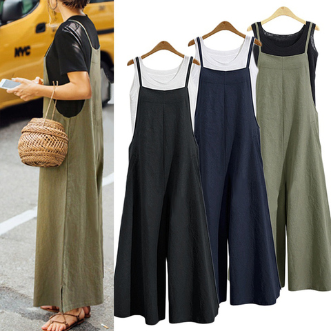 Women Strap Loose Jumpsuit Summer Casual Wide Leg Pants Solid Dungaree Bib Overalls Sleeveless Oversized Cotton Linen Jumpsuits ► Photo 1/6