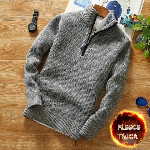 Winter Men's Fleece Thicker Sweater Half Zipper Turtleneck Warm Pullover Quality Male Slim Knitted Wool Sweaters for Spring ► Photo 1/5