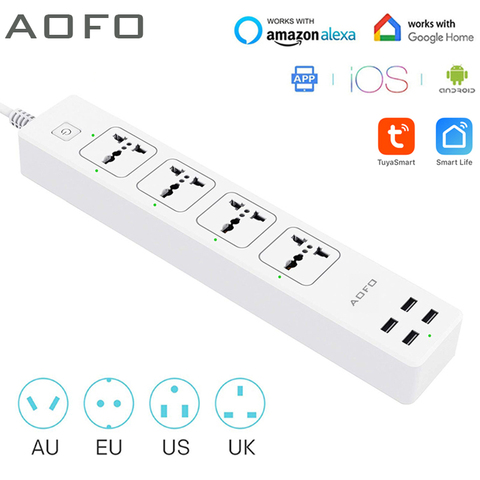 Universal Smart Power Strip WiFi Works with Alexa, GoogleHome, Multi Plug with 4 AC Outlets & 4 USB Charging Ports,Voice Control ► Photo 1/6