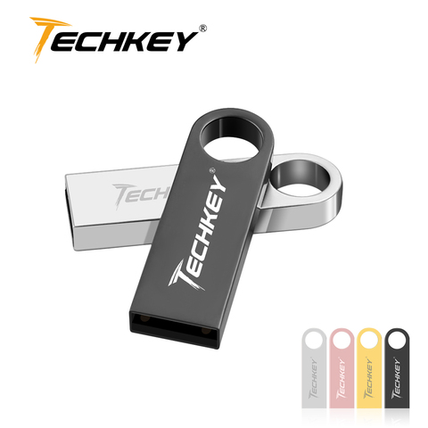 New TECHKEY pen drive 128GB 64GB 16GB флешка Mini waterproof metal pendrive 32GB 8GB 4GB usb flash drives USB 2.0 gift ► Photo 1/1