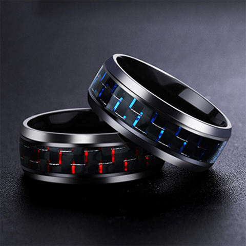 Domineering Man Ring Red Green Carbon Fiber Black Dragon Inlay Comfort Fit Stainless steel Rings for Men Wedding Band Ring ► Photo 1/6