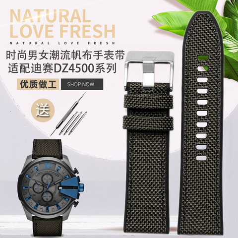 Canvas Silicone Watch Strap for DIESEL Dz4500 Dz4506 DZ7420 Men's Officer Series 24 26mm 28mm Accessories Nylon Watchband ► Photo 1/6