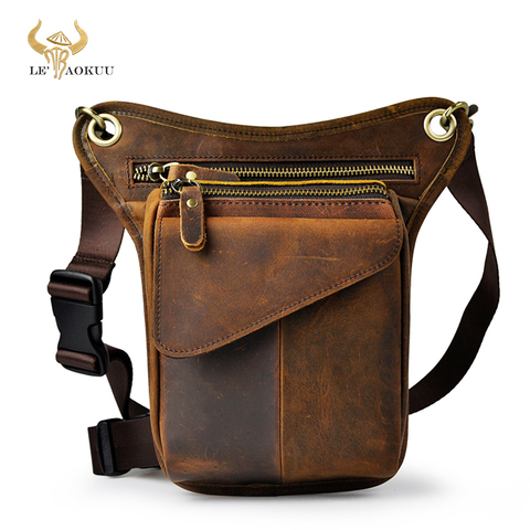 Original Leather men Brown Casual Fashion Small Shoulder Messenger Bag Designer Travel Belt Waist Pack Drop Leg Bag Male 211-3-d ► Photo 1/6