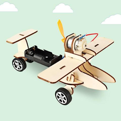 Kids DIY Assembly Electric Sliding Airplane Model Student Science Experiment Toy Wood DIY Assembly Airplane Model children toys ► Photo 1/6