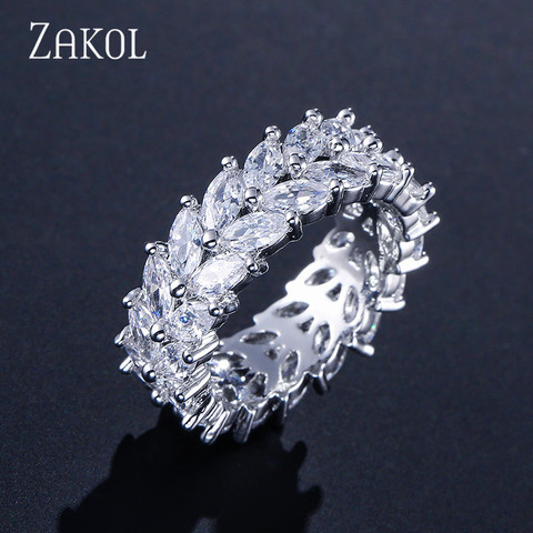 ZAKOL Trendy Women's Jewelry 2 Row Marquise Cut Cubic Zirconia Olive Branch Finger Ring for Girls Women Party Gift FSRP2022 ► Photo 1/6