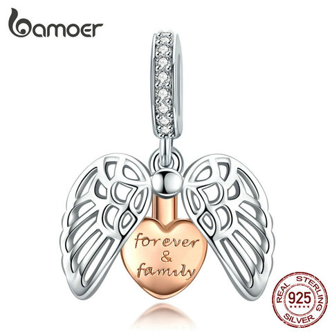 bamoer Guardian Wings Family Pendant Charm for Women Silver Bracelet Rose Gold Color Heart 925 Sterling Silver Jewerly SCC1299 ► Photo 1/6