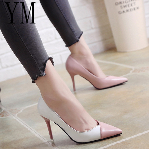 2022 Women Pumps OL Fashion Spell Color High heels Single Shoes Female Spring Summer Patent leather Wedding Party shoes Woman ► Photo 1/5