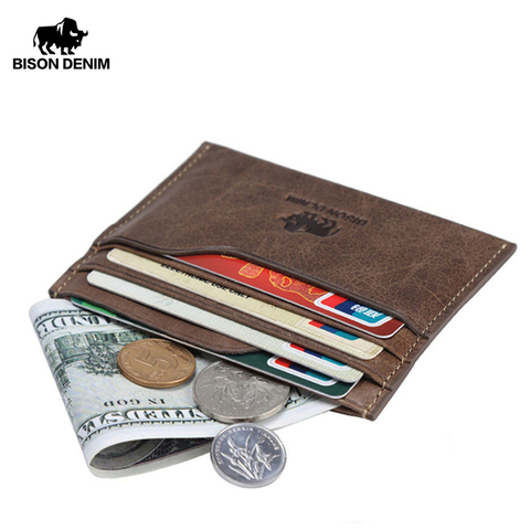 BISON DENIM Genuine Leather Men Wallets Cowhide Coin Purse Small Credit&id Wallets Short Male Purse Business Card Holders W9315 ► Photo 1/5