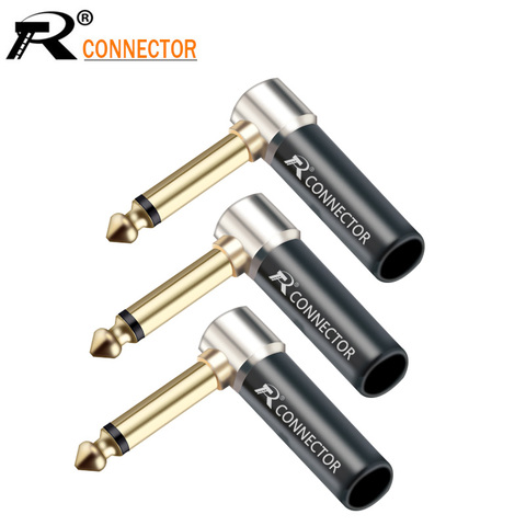 10pcs 1/4 PhoneJack Unbalance Connector Right Angle 6.35mm Jack Microphone plug Speaker Assembly 6.3 mono Gold plated Audio Plug ► Photo 1/6