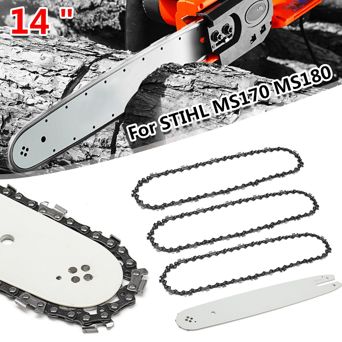 2Pcs 14" Chainsaw Guide Bar 3/8 LP 50DL Saw Chain For STIHL MS170 MS180 MS190 