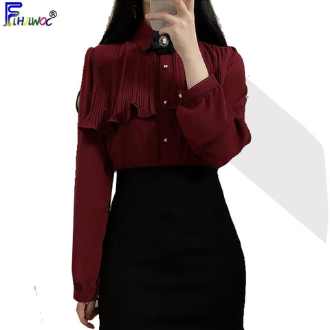 2022 Spring Women's Cute Sweet Vintage Ruffled Tops Hot Sales Button Elegant Formal Shirts Blouses White 12016 ► Photo 1/6