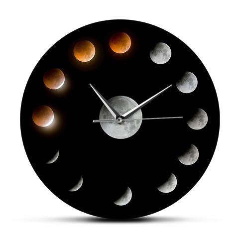 Series of Total Lunar Eclipse Moon Phases Wall Clock Outer Space Lunar Cycle Home Decor Clock Super Moon in the Sky Clock ► Photo 1/6