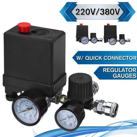 Air Compressor Pump Pressure Control Switch 4 Port 220V/380V Manifold Relief Regulator 30-120PSI Control Valve with Gauge ► Photo 1/6