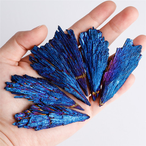 1pcs Stones And Crystal Black Tourmaline Natural Blue Colors and Minerals Blue Titanium Aura Quartz Crystal Tail Decor ► Photo 1/6