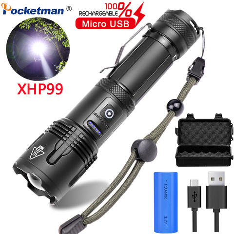 Pocketman 30000LM XHP99.2 Flashlight With Pen Holder Tail rope USB Rechargeable LED Torch XHP70 Lanterna Camping Lamp Use 26650 ► Photo 1/6