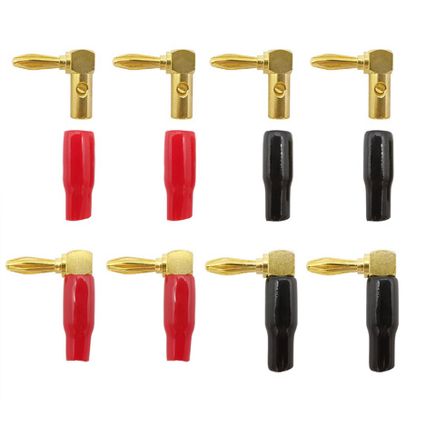 Gold Right Angle 4mm Banana Plug Audio Speaker Cable Connector Red Black 90 Degree L Type 4mm Banana Male Plug Wire Connectors ► Photo 1/6