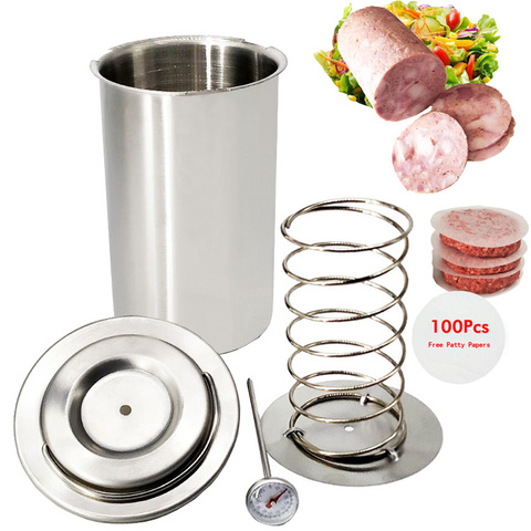 304 Stainless Steel Ham Press Maker Machine Hamburger Making For Meat Poultry Cooked Tools With 100 Pcs Patty Papers Thermometer ► Photo 1/6