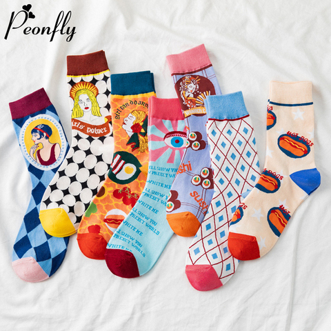 PEONFLY New 2022 Spring Summer Harajuku Funny Socks Casual Cartoon Pattern Happy Socks Hip Hop Cotton Calcetines Mujer ► Photo 1/6