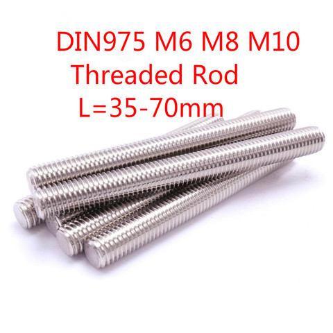 5pc DIN975 M6 M8 M10 Threaded Rod Full-Thread Bar 304 Stainless Steel Fasteners Silver L=35-70mm  40mm 50mm 60mm 70mm 45mm  55mm ► Photo 1/6