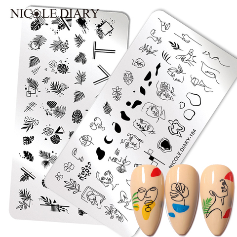 NICOLE DIARY Abstract Face Design Stamp Plates Woman Leaf Flower Nail Art Stamping Template Printing Stencil Image Tool ► Photo 1/6