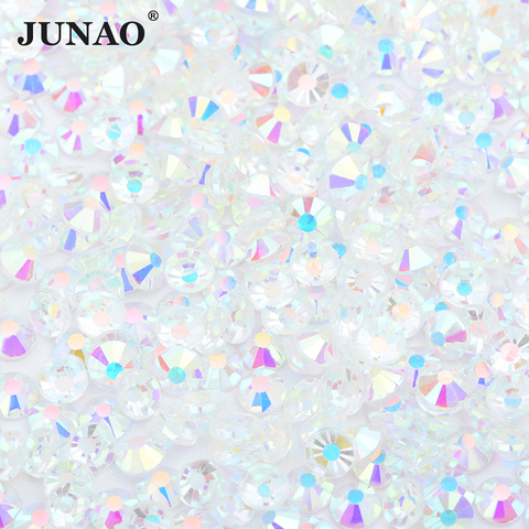 JUNAO SS6 8 10 12 16 20 30 Glitter Transparent AB Glass Rhinestone Flat Back Crystal Stone Non Hotfix Strass Nail Art Decoration ► Photo 1/6