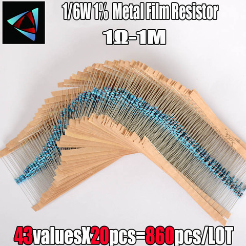 1/6W 1% 1R~1Mohm 43ValuesX20PCS=860PCS Resistor Metal Film Resistor Assorted Kit, Sample bag ► Photo 1/2