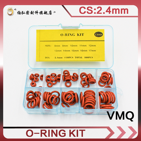 Thickness 2.4mm Red Ring Silicone O Ring Seal Silicon Sealing O-rings VMQ Washer oring set Assortment Kit Set O Ring ► Photo 1/6