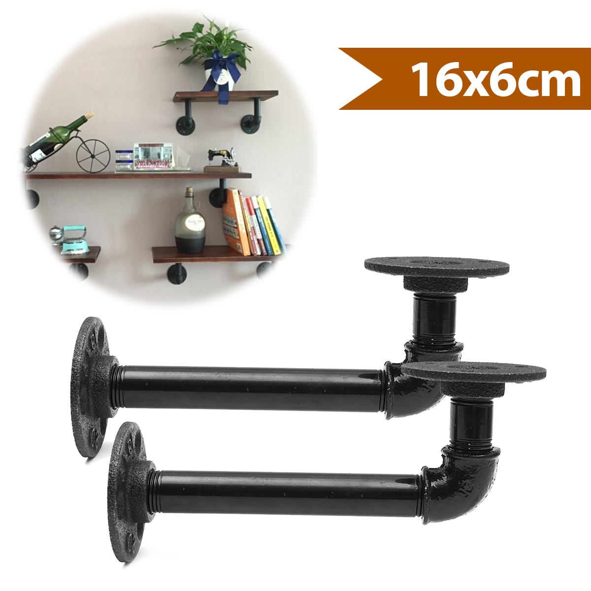 4pc 16x16cm Vintage Black Iron Pipe Shelf Bracket Wall Mounted Storage Shelf Holder Racks Bethroom Bocase DIY Decor ► Photo 1/6