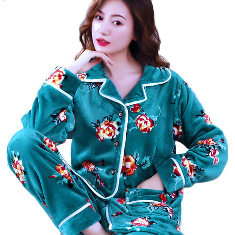 Trending Products Large size Home clothes fo women 2 piece set Lady clothes set Pajamas Printing Autumn/ Winter Coral fleece 288 ► Photo 1/6
