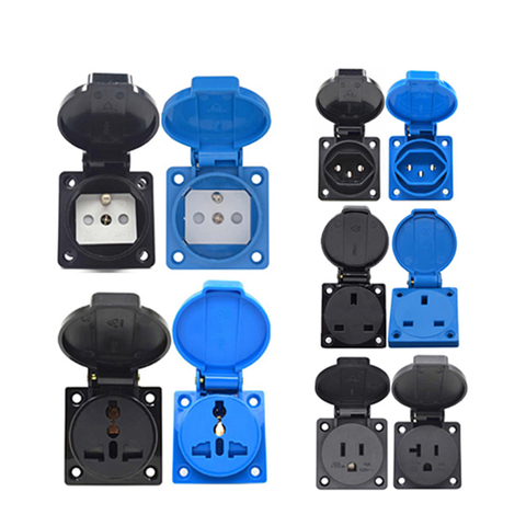 Universal Brazil Swiss AU US UK EU German France Industry AC Power socket Outdoor Waterproof Electric  Outlet Connector ► Photo 1/6