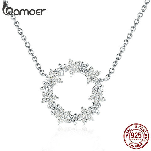 BAMOER Elegant 925 Sterling Silver Shining Stackable Star Round Shape Pendants Necklaces Women Wedding Jewelry Collar BSN028 ► Photo 1/5