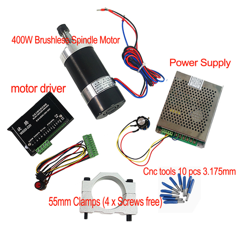 400W Air cooled spindle ER11 chuck 55mm Clamps CNC Router 0.4kw Brushless Spindle Motor + Power Supply for CNC engraving machine ► Photo 1/6