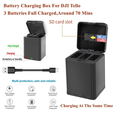 3 IN 1 Tello Battery Charging Box QC Fast Charge Chargers Type Sports Camera Lithium Batteries Charging Same Time for DJI Tello ► Photo 1/6