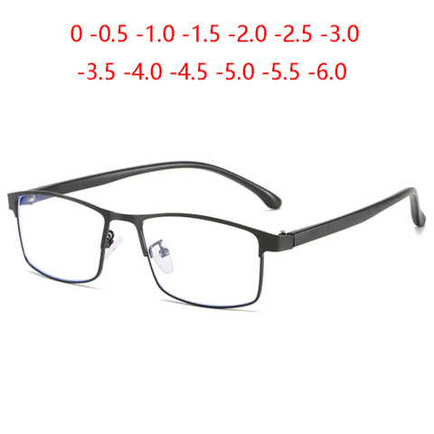 Full Frame Blue Light Blocking Square Prescription Spectacle Women Men Metal Minus Lens okulary korekcyjne  0 -0.5 -1.0 To -6.0 ► Photo 1/6