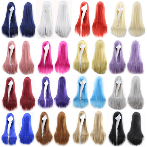 Similler Anime Long Straight Synthetic Wigs for Cosplay Women Heat Resistance Hair Black Blue Pink Green Yellow Red 100cm ► Photo 1/6