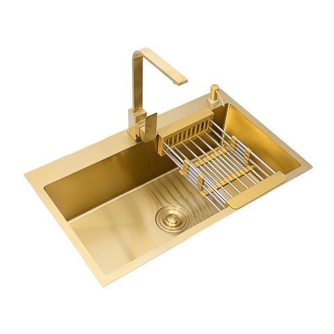 Gold Brushed Kitchen Sink Double Bowl Stainless Steel Above Counter Sink Drain Hair Catcher Kitchen Bowl Set Steel Sink Basket ► Photo 1/6