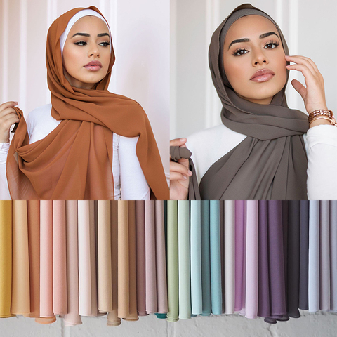 5pcs/lot Premium Chiffon Scarf Women Muslim Hijab Headwrap Scarfs Plain Islam Long Scarves Shawl Echarpe Turbanet Femme 175x70cm ► Photo 1/6