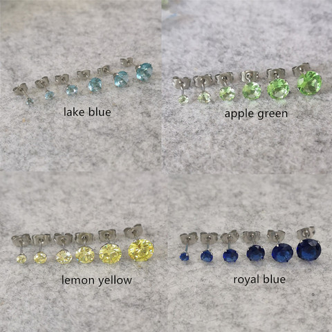 Apple Green Lemon Yellow Royal Blue Stainless Steel Stud Earrings With AAA Zircons Glass Classical Style No Fade Allergy Free ► Photo 1/5