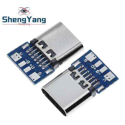 10pcs USB 3.1 Type C Connector 14 Pin Female Socket receptacle Through Holes PCB 180 Vertical Shield USB-C ► Photo 1/6