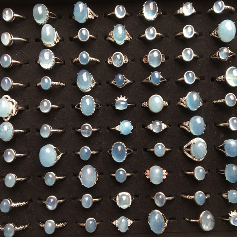 3rings/set  natural blue aquamarine adjustable white copper ring  wholesale send randomly ► Photo 1/6