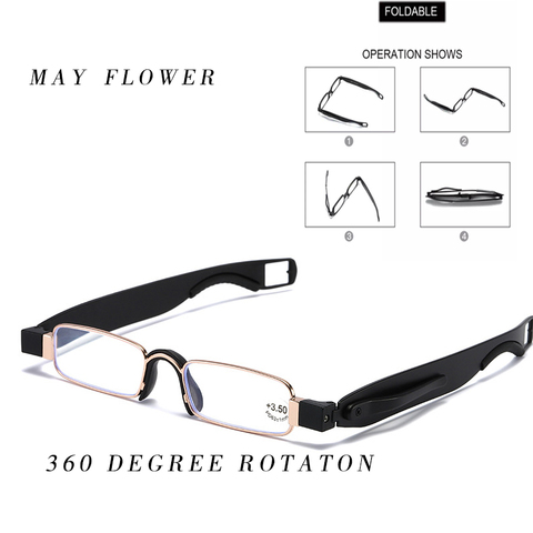 MAY FLOWER Reading glasses 360 Degree Rotation Presbyopic Glasses For Men Women Folding Glasses With Case Plastic Eyewear+1.5+2 ► Photo 1/6