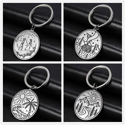 Teamer Scenery Landscape Key Chain Finder Stainless Steel Lover Sea Mountain Charm Keyring Holder Keychains Pendant for to Bag ► Photo 1/6