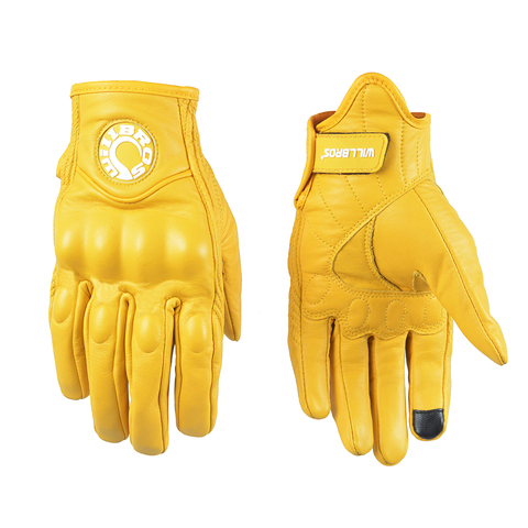 Locomotive MTB Bike Riding Willbros Leather Gloves Motorcycle Racing Scooter Motorbike Yellow Gloves ► Photo 1/6