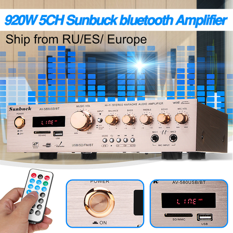 920W 220V 5CH bluetooth amplificador HiFi Stereo AV Surround Amplifier FM Karaoke Cinema Home Home Theater Amplifiers ► Photo 1/6