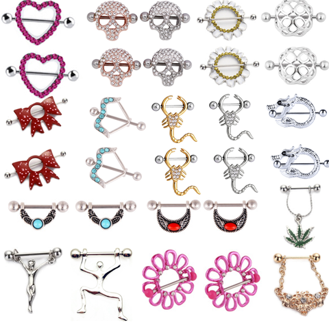 1Pair Stainless Steel Nipple Ring Piercing Bar Sexy Flower Nipple Shield Pircing Pezon Mujer Skull Jesus Tepel Jewelry Body ► Photo 1/6