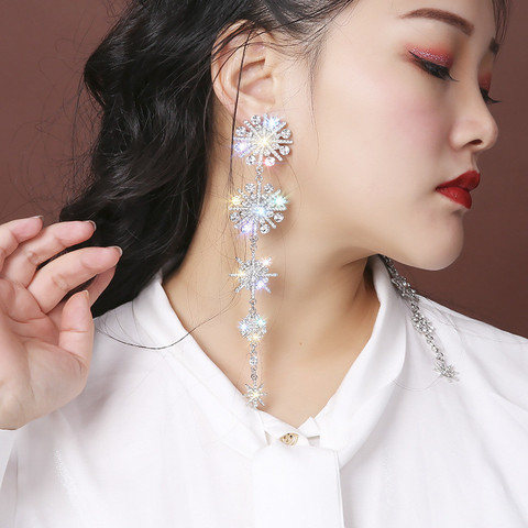 FYUAN Shine Snowflake Rhinestone Drop Earrings for Women Long Tassel Crystal Earrings Weddings Engagement Jewelry Gift ► Photo 1/6