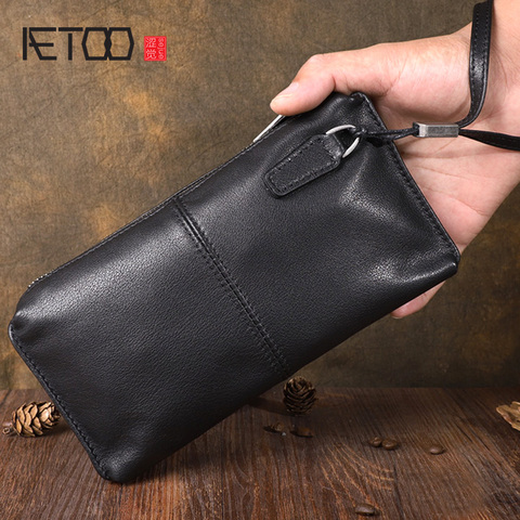 AETOO Original hand-made vintage genuine leather long Clutch leather soft handbag clutch large-capacity youth hand strap ► Photo 1/6