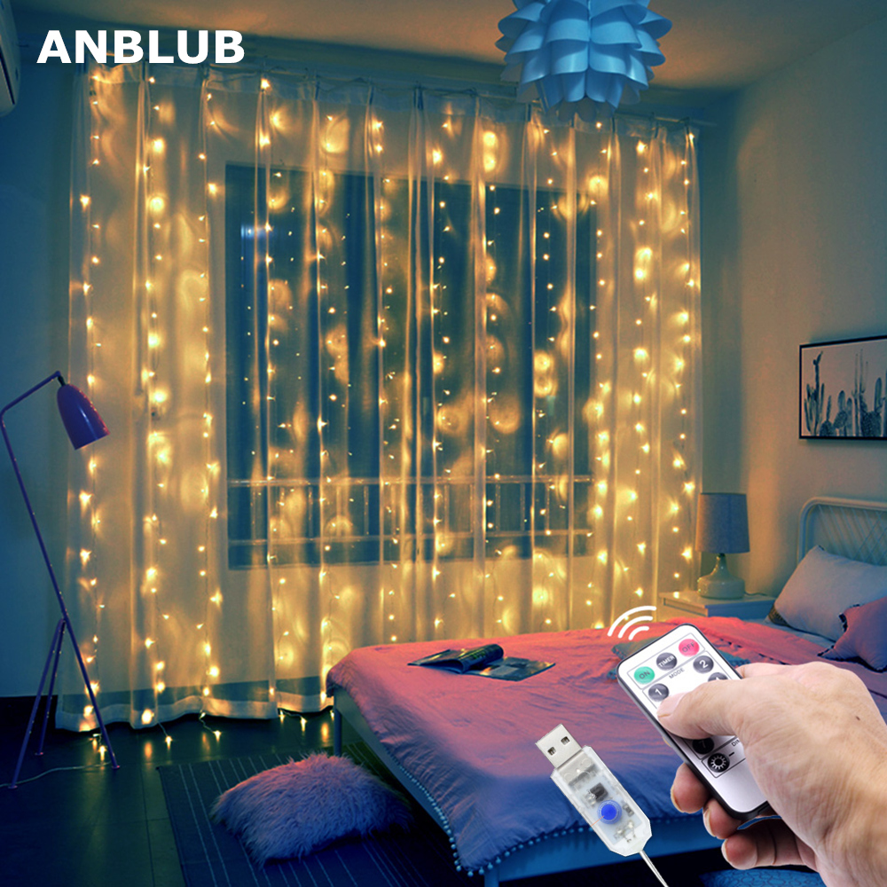 3m LED Fairy Lights Garland Curtain Lamp Remote Control USB Christmas Decoration 